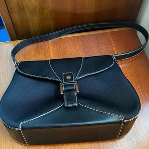 City DKNY Black faux leather with Black heavy fabric Shoulder Bag